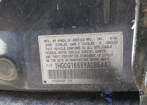 2000 Honda Accord 3.0 Ex z USA, uszkodzony, nr VIN 1HGCG1655YA085443